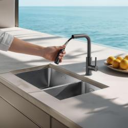 Pure.Sink Elite Steel Spark-S keukenkraan PVD Gun metal met uittrekbare uitloop PS8041-61