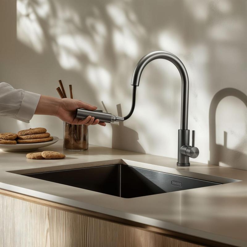 Pure.Sink Elite Steel Stream-S keukenkraan PVD Gun metal met uittrekbare uitloop PS8045-61