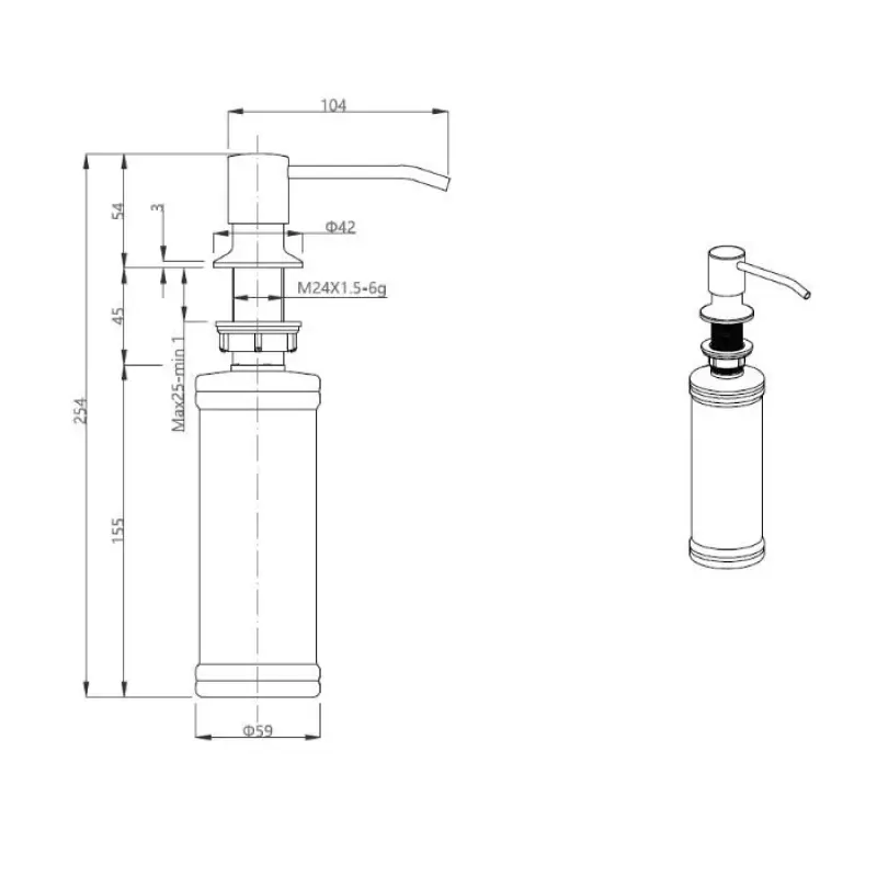 Quadri Manchester Inbouw Zeepdispenser Grijs- Boven Navulbaar 1208967657