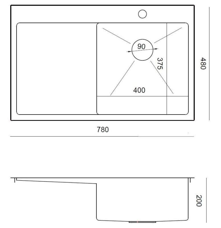 Aquadesign Clara Spoelbak RVS met Rechterzijde Bowl 78x48cm Opbouw of Vlakinbouw met Afdruiprek, Kraangatbank en RVS Plug - 1208967754
