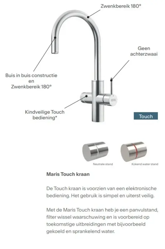 Franke Maris water hub 7L boiler 3-1 met Touch electronische kokend water kraan chroom met waterhub bypass 1208967853