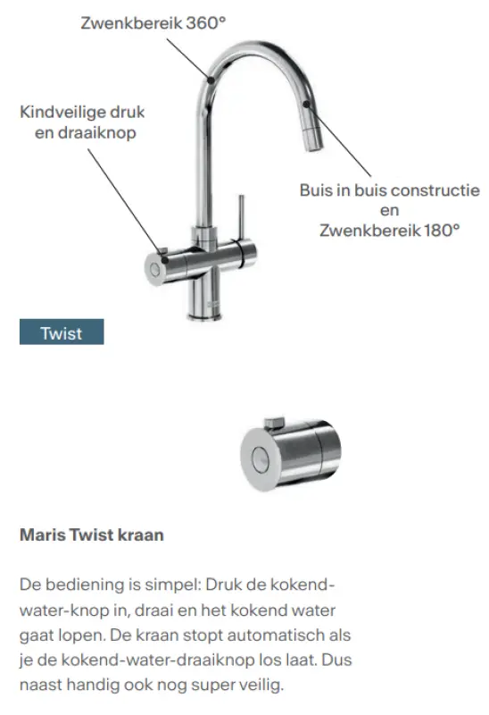 Franke Maris water hub 4L boiler 3-1 met Twist mechanische kokend water kraan RVS met waterhub bypass 1208967859