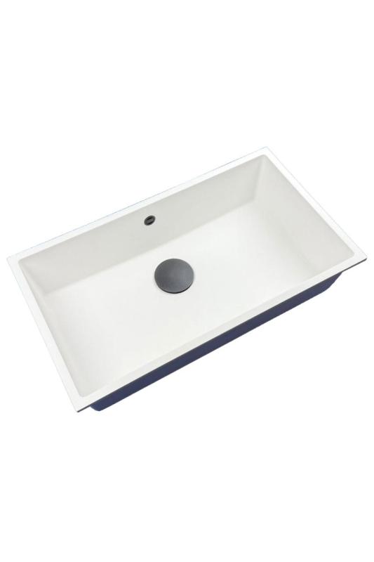 GraniteMy Universal Grote Witte Granieten Spoelbak 74x40 cm met gun metal plug  - 1208967895