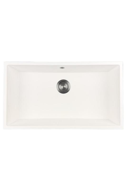 GraniteMy Universal Grote Witte Granieten Spoelbak 74x40 cm met gun metal plug  - 1208967895
