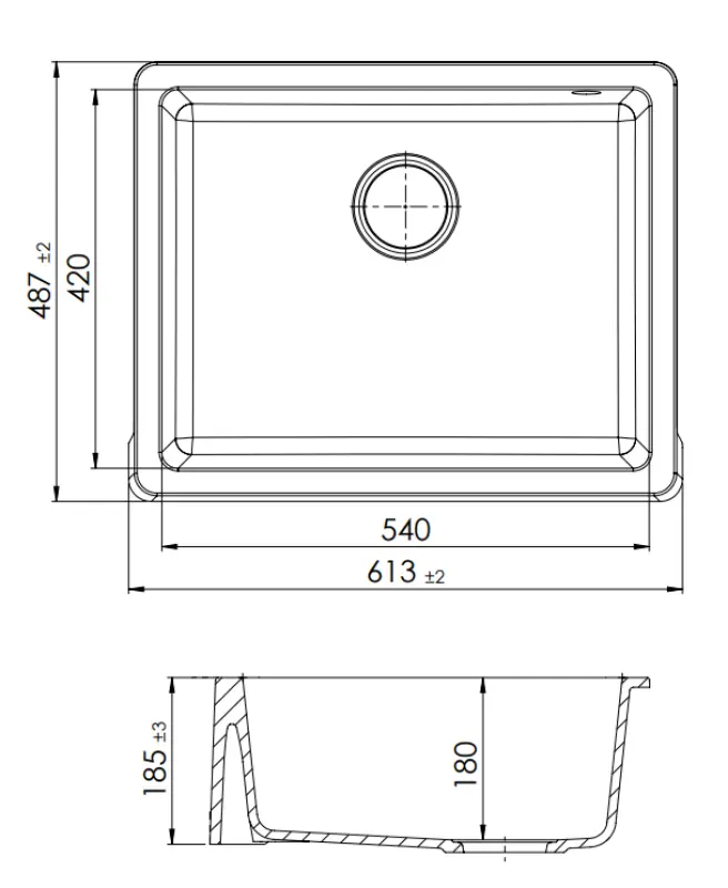 GraniteMy Tradition Landelijke Gootsteen Granieten Spoelbak 60x48 cm Wit Onderbouw en Vlakbouw met Zwart Plug 1208967940