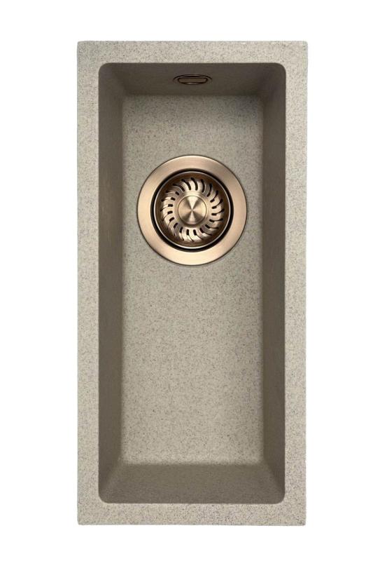 GraniteMy Universal granieten beige zand kleine spoelbak 17x40 cm opbouw onderbouw en vlakinbouw met koperen plug 1208968004