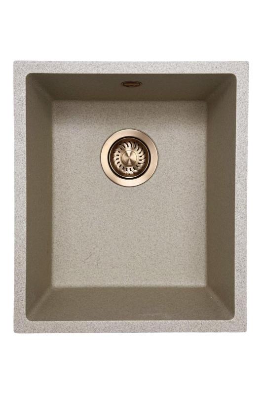 GraniteMy Universal granieten beige zand spoelbak 34x40 cm opbouw onderbouw en vlakinbouw met koperen plug 1208968009