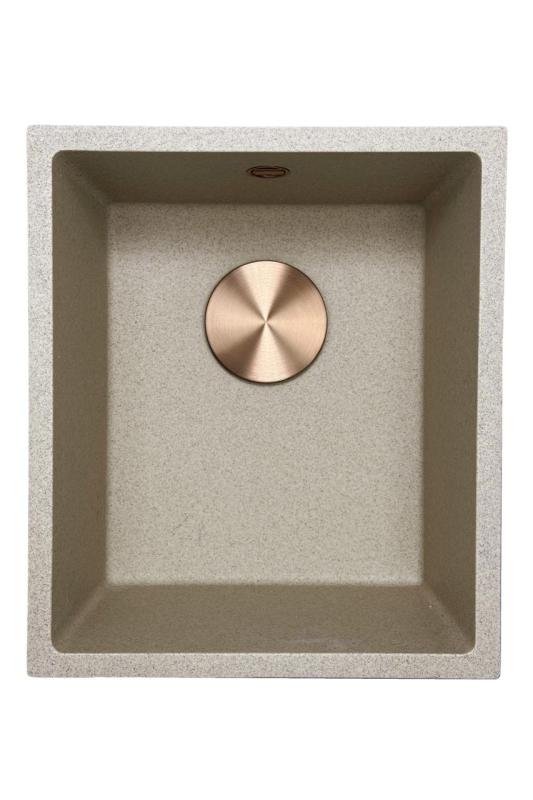 GraniteMy Universal granieten beige zand spoelbak 34x40 cm opbouw onderbouw en vlakinbouw met koperen plug 1208968009