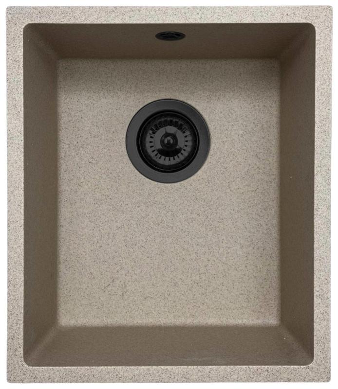 GraniteMy Universal granieten beige zand spoelbak 34x40 cm opbouw onderbouw en vlakinbouw met zwarte plug 1208968010