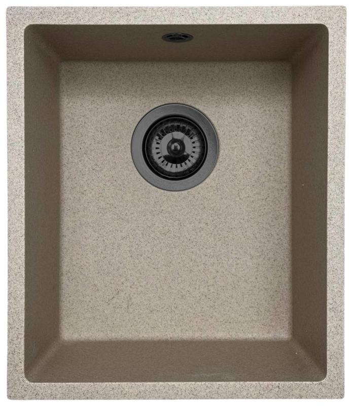 GraniteMy Universal granieten beige zand spoelbak 34x40 cm opbouw onderbouw en vlakinbouw met gun metal plug 1208968011