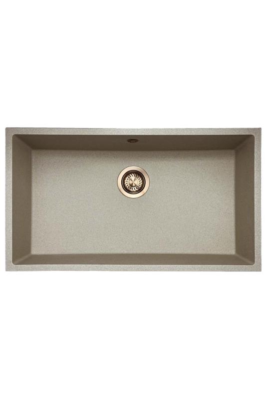 GraniteMy Universal granieten beige zand spoelbak 74x40 cm opbouw onderbouw en vlakinbouw met koperen plug 1208968019