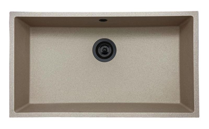 GraniteMy Universal granieten beige zand spoelbak 74x40 cm opbouw onderbouw en vlakinbouw met zwarte plug 1208968020