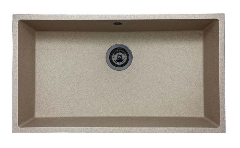 GraniteMy Universal granieten beige zand spoelbak 74x40 cm opbouw onderbouw en vlakinbouw met gun metal plug 1208968021