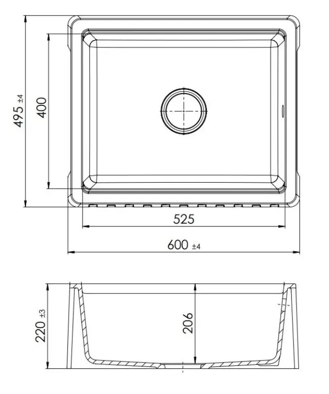 GraniteMy Tradition Landelijke Gootsteen - 2-Zijde Granieten Spoelbak 60x48 cm Wit onderbouw met zwarte plug 1208968024