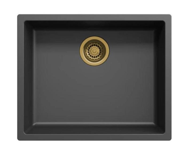 Zwarte spoelbak 50x40cm onderbouw opbouw en vlakbouw met gouden plug 1208968037