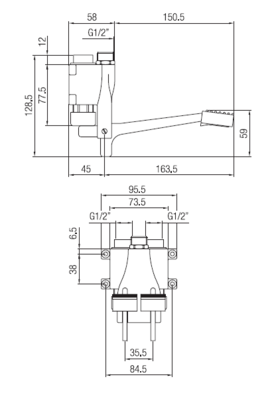 PB Pedal Line Dubbelle Voetpedaal Mengkraan chroom voor Wandmontage 1208969759