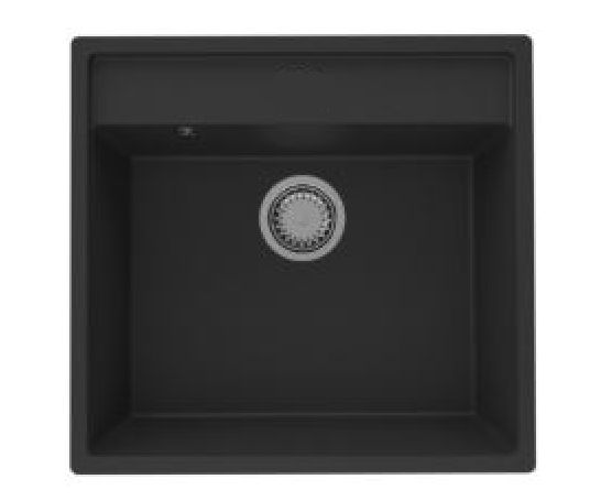 GraniteMy Bremen Granieten Spoelbak 53x50 cm Zwart – Opbouw, Onderbouw en Vlakinbouw met Kraangatbank en Gun metal Plug 1208969971 - Productafbeelding