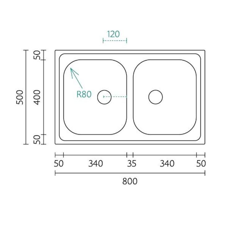 Banka Centurio 20 RVS dubbele Spoelbak opbouw 80x50cm 1208970026
