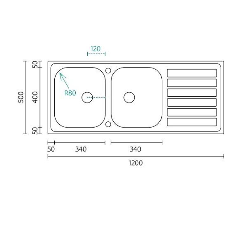 Banka Centurio 120 RVS dubbele Spoelbak opbouw 120x50cm met Afdruipgedeelte 1208970029