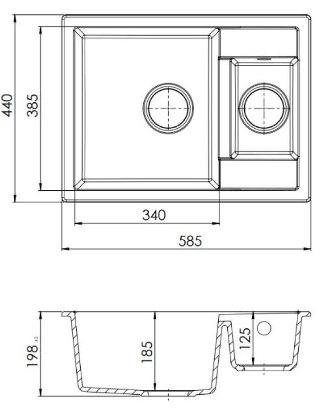 GraniteMy Smart extra ondiepe 1,5 granieten opbouw witte spoelbak 58x44cm met witte plug en bedekking 1208970052