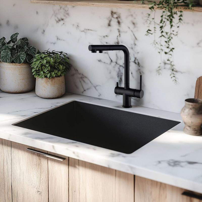 Ausmann Ellington 3-Weg Keukenmengkraan met Uittrekbare Uitloop en Gefilterd Water – Zwart - 1208970497