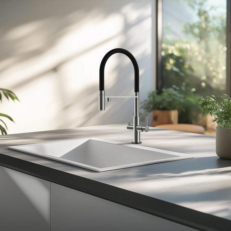 Ausmann Claridge 3-Weg Keukenmengkraan met Flexibele Uitloop en Gefilterd Water – Grijs - 1208970502