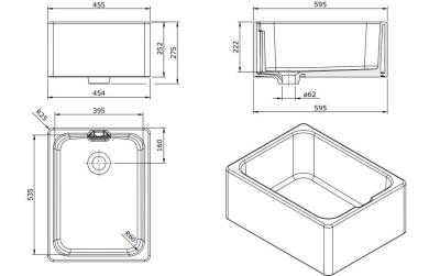 Ausmann Ceramic Haven Keramische Witte Spoelbak - Opbouw, Onderbouw en Tussenbouw 595 x 455 mm 1208970513