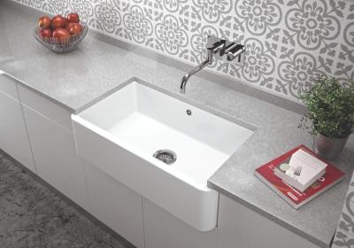 Ausmann Ceramic Mira Keramische Witte Spoelbak - Onderbouw en Tussenbouw 795 x 460 mm met RVS plug 1208970515