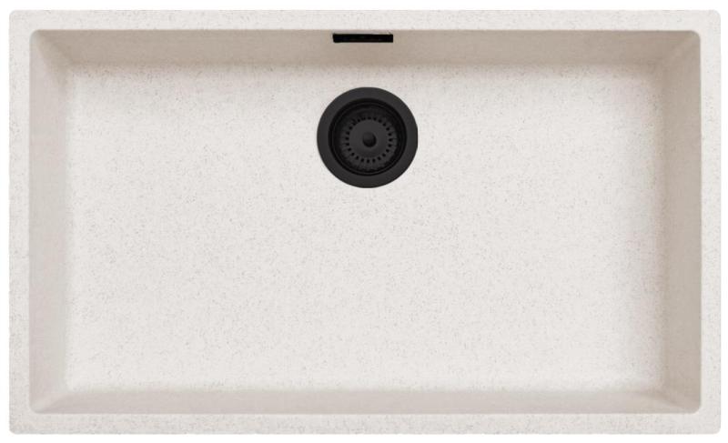 Zand Wit Grote Spoelbak 70x40 cm Onderbouw, Opbouw en Vlakinbouw met Mat Zwart Plug 1208970525