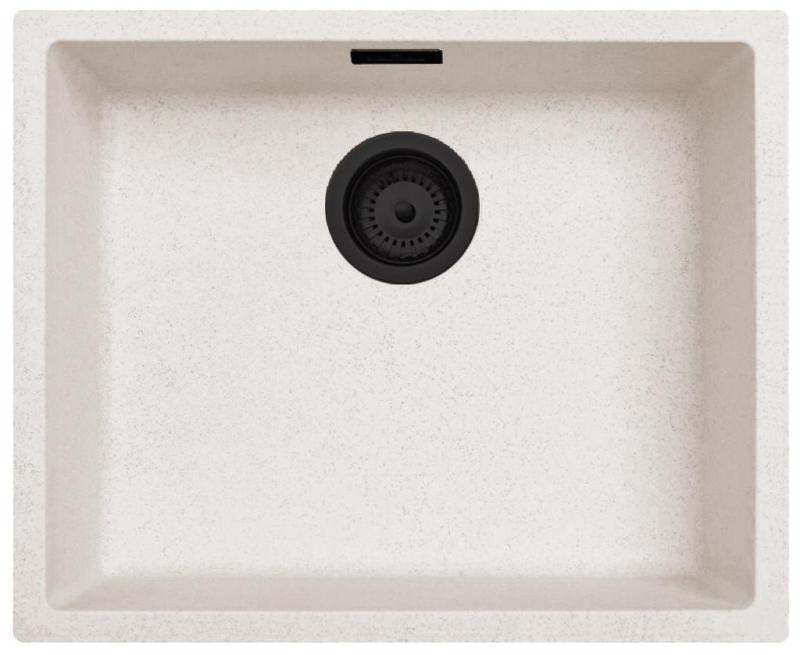 Zand Wit Creme Spoelbak 50x40 cm Onderbouw, Opbouw en Vlakinbouw met Mat Zwart Plug 1208970545