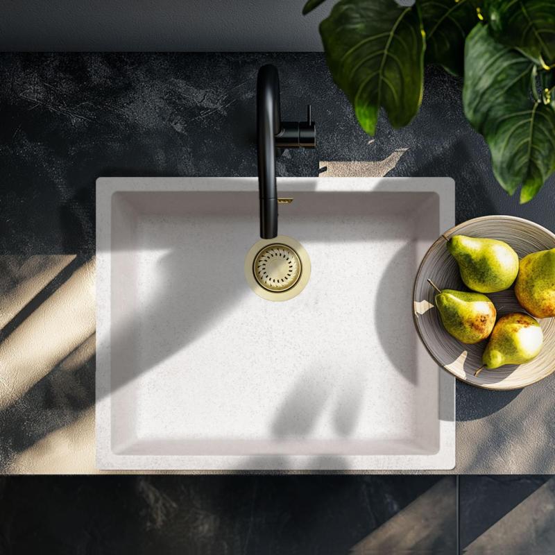Zand Wit Creme Spoelbak 50x40 cm Onderbouw, Opbouw en Vlakinbouw met Gouden Plug 1208970547