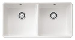 Ausmann Ceramic Mira Keramische Witte Dubbelle Spoelbak - Onderbouw en Tussenbouw 890 x 456 mm met RVS pluggen 1208970549