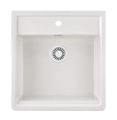 Ausmann Ceramic Panor Shade Keramische Witte Butler Spoelbak - Onderbouw en Tussenbouw 630 x 597 mm met kraangatbank en Witte plug 1208970556