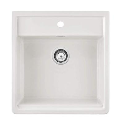 Ausmann Ceramic Panor Shade Keramische Witte Butler Spoelbak - Onderbouw en Tussenbouw 630 x 597 mm met kraangatbank en RVS plug 1208970560