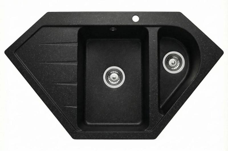 Graniteland Amiata Granieten zwart Arduin hardsteen look Hoekspoelbak opbouw 955x489mm met RVS Plug 1208970620