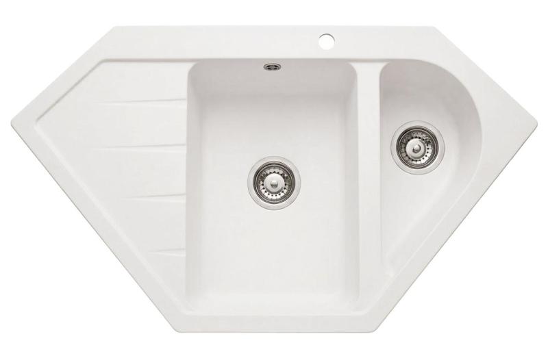 Graniteland Amiata Granieten Witte Hoekspoelbak opbouw 955x489mm met RVS Plug 1208970622