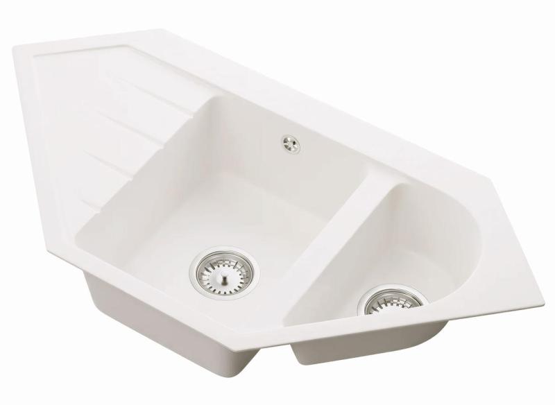 Graniteland Amiata Granieten Witte Hoekspoelbak opbouw 955x489mm met RVS Plug 1208970622