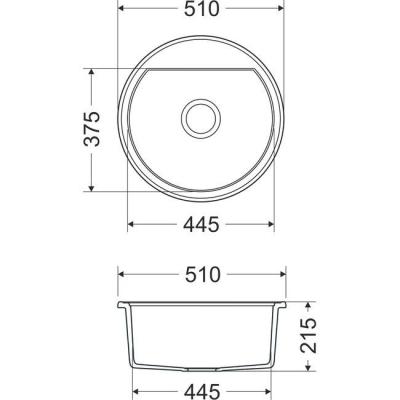 Dura Stretto Witte Quartz Ronde Spoelbak Opbouw 51 cm met RVS Plug en 1 Kraangat 1208970691