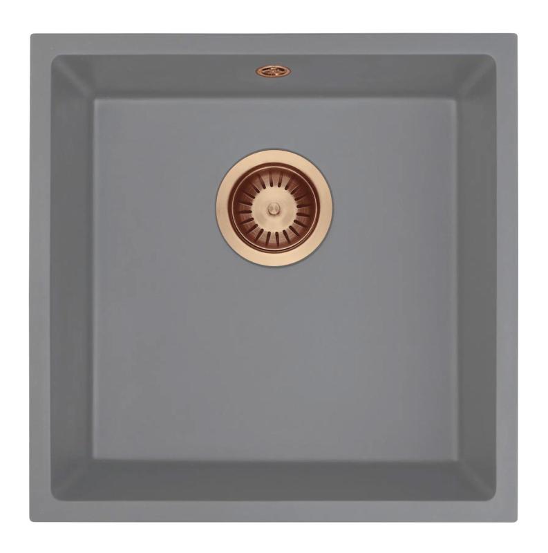 GraniteMy Universal Granieten Grijs Spoelbak 40x40 cm Opbouw, Onderbouw en Vlakinbouw met Koperen Plug 1208970753