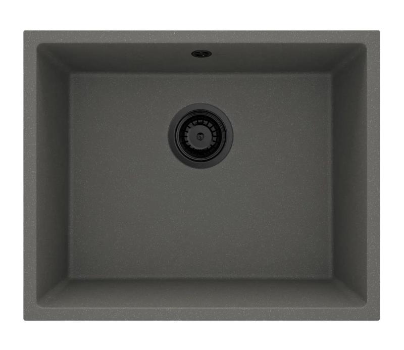 GraniteMy Universal Granieten Grijs, donker Spoelbak 50x40 cm Opbouw, Onderbouw en Vlakinbouw met Zwarte Plug 1208970755