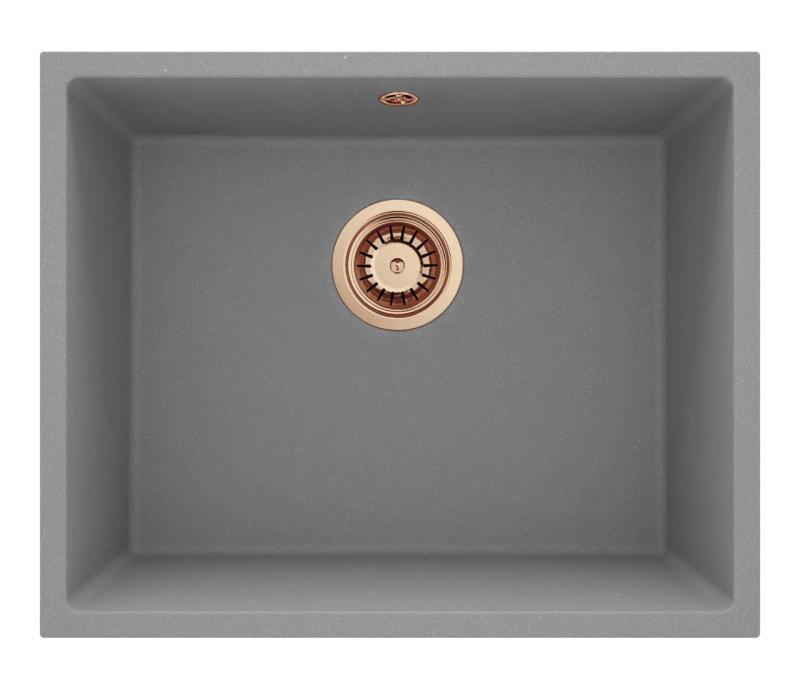 GraniteMy Universal Granieten Grijs Spoelbak 50x40 cm Opbouw, Onderbouw en Vlakinbouw met Koperen Plug 1208970761