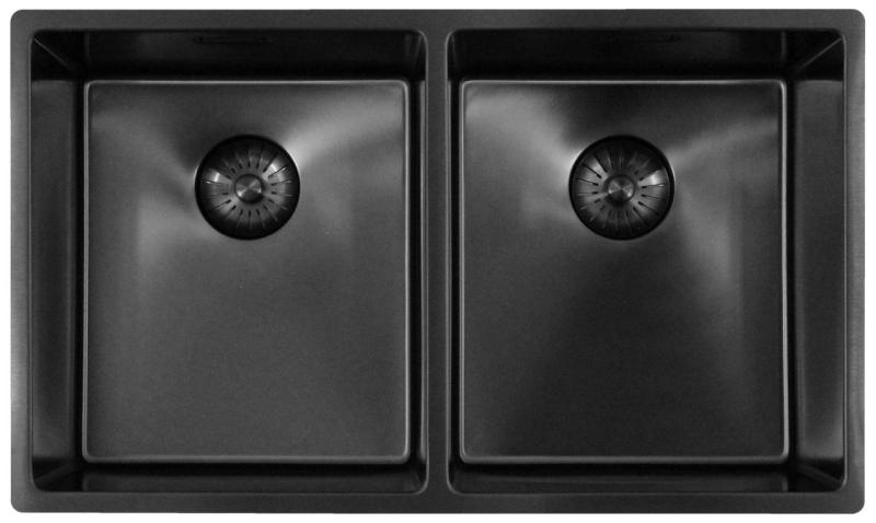 Pure.Sink Prestige Dubbele Gun metal spoelbak 70x40 cm 10mm radius onderbouw, vlakbouw en opbouw PPG343440-61