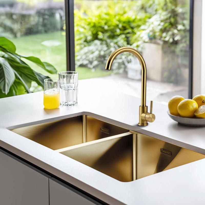 Pure.Sink Prestige Dubbele Gouden spoelbak 82x40 cm 10mm radius onderbouw, vlakbouw en opbouw PPG404040-60