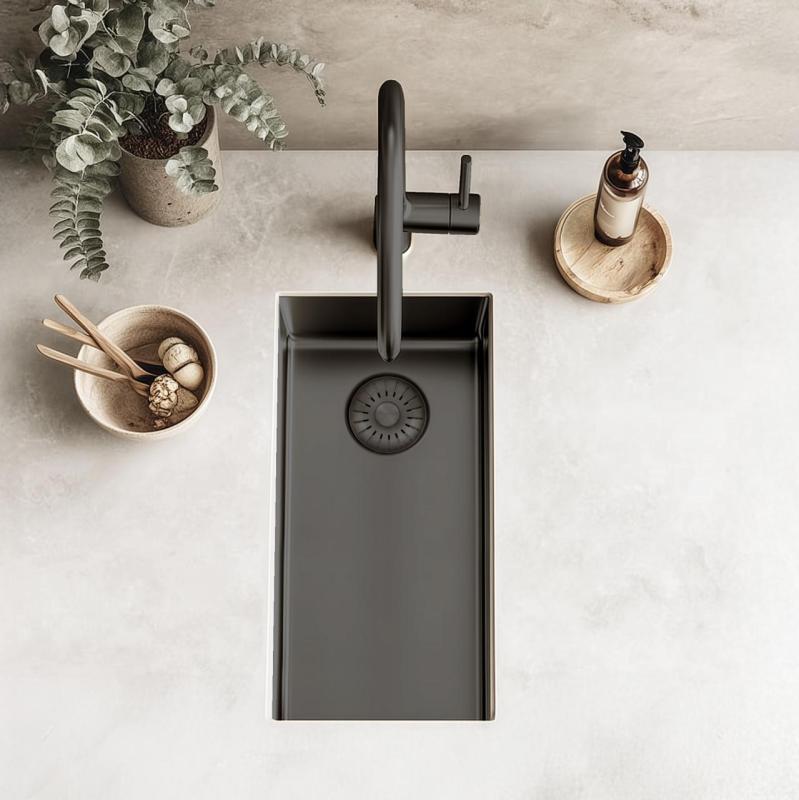 Pure.Sink Exclusivo Gun metal kleine spoelbak 18x40 cm 10mm radius onderbouw, vlakbouw en opbouw PEX1840-61