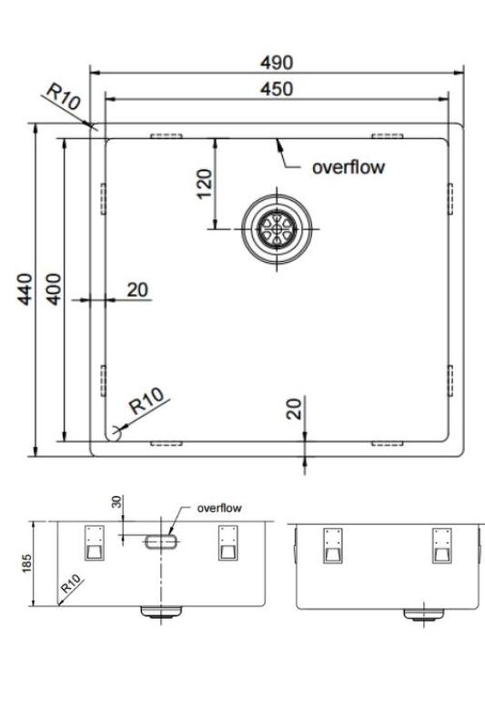 Pure.Sink Exclusivo RVS spoelbak 45x40 cm 10mm radius onderbouw, vlakbouw en opbouw PEX4540-02