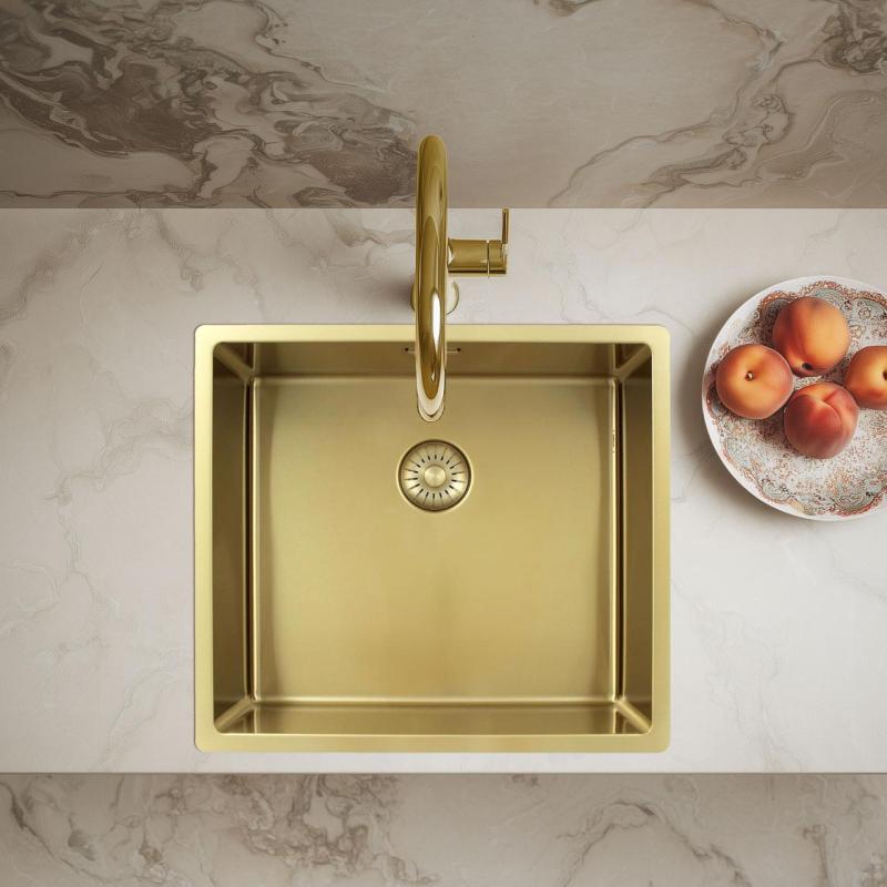 Pure.Sink Exclusivo Gouden spoelbak 45x40 cm 10mm radius onderbouw, vlakbouw en opbouw PEX4540-60
