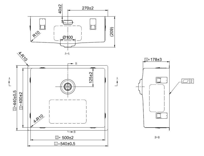 Pure.Sink Exclusivo Koperen spoelbak 50x40 cm 10mm radius onderbouw, vlakbouw en opbouw PEX5040-62