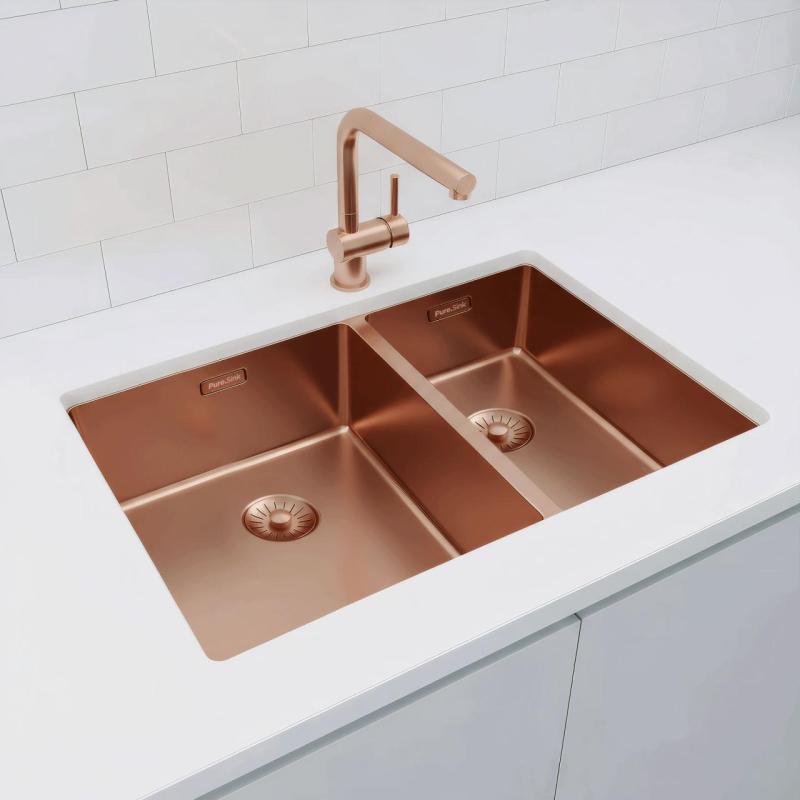 Pure.Sink Exclusivo Koperen 1,5 anderhalve spoelbak 34+18 cm 10mm radius PEX341840-62