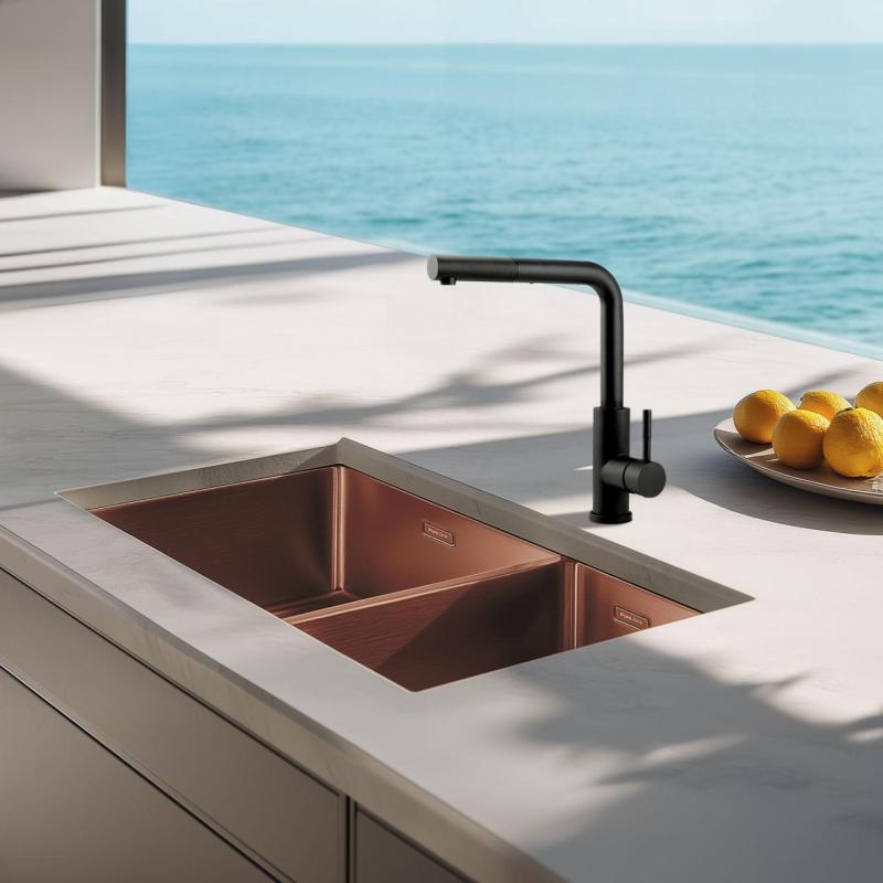 Pure.Sink Exclusivo Koperen 1,5 anderhalve spoelbak 34+18 cm 10mm radius PEX341840-62