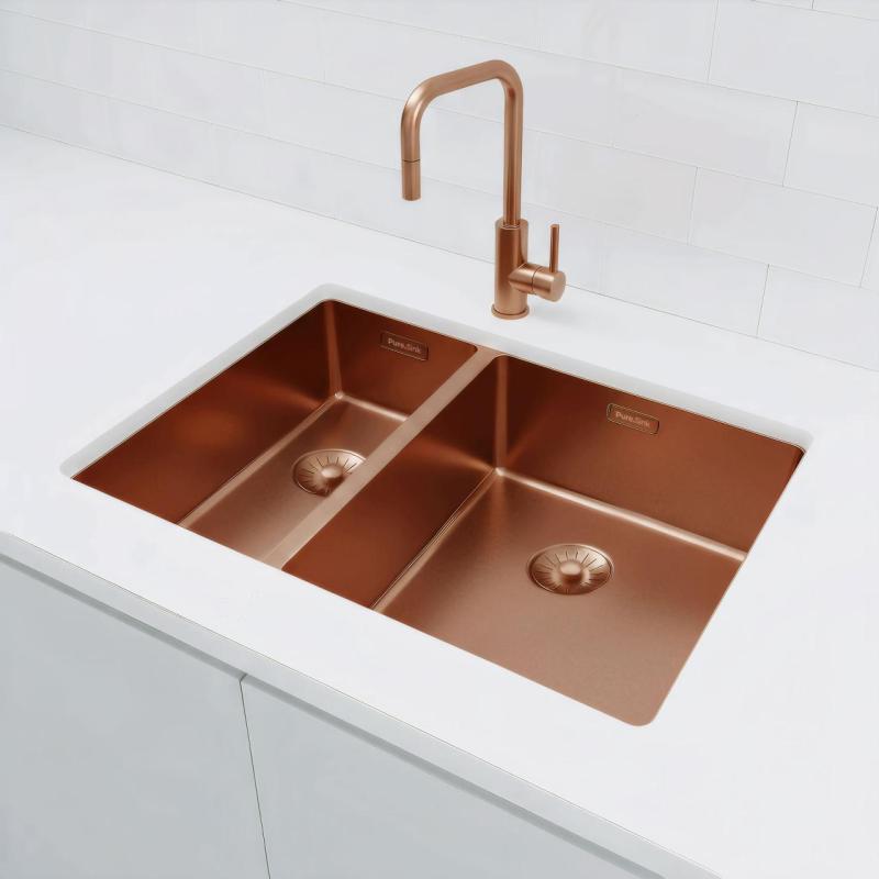 Pure.Sink Exclusivo Koperen 1,5 anderhalve spoelbak 18+34cm 10mm radius PEX183440-62